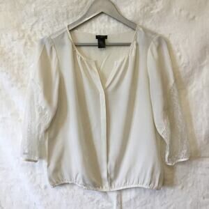 Ann Taylor Beige Lace Long Sleeve Blouse